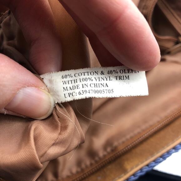 Blue & Tan Woven Shoulder Handbag Faux Leather Straps Beachy Hobo Boho Bag - Picture 7 of 8